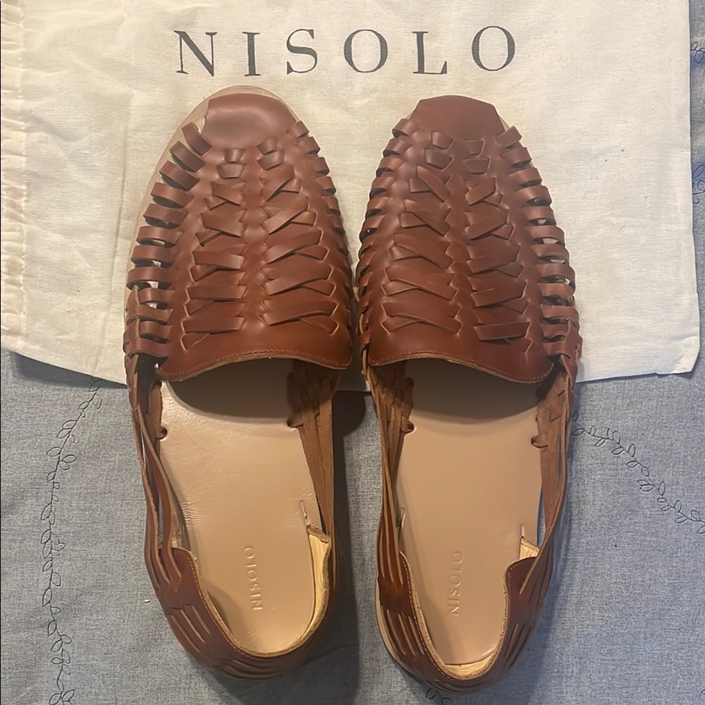 Nisolo Brown Leather Woven Loafers Slip-Ons